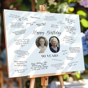 90歳の誕生日パーティーのゲストブック、90歳の誕生日の署名ボードの印刷物、90歳のゲストブック、90歳のサインポスター