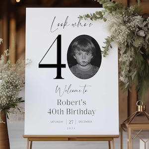 Plaque de bienvenue pour 40e anniversaire : modèle photo, design moderne (téléchargement numérique)