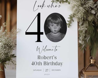 40th Birthday Welcome Sign: Photo Template, Modern Design (Digital Download)