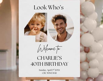 Cartel de bienvenida para 40 cumpleaños, póster con foto (plantilla de Canva editable, descarga digital)