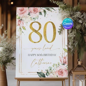 80 Years Loved Sign, 80th Birthday Welcome Sign, Floral 80th Welcome Sign, Look Who's 80 Poster, 80th Birthday Decor