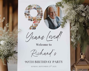 90th Birthday Photo Collage Welcome Sign: Editable Canva Template, Digital Download