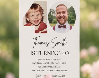 40th Birthday Photo Invitation, Editable Look Who’s 40 Template, Simple Modern Design (Digital Party Invite)