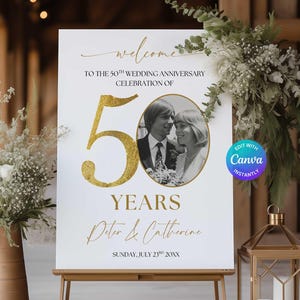 Cartel con foto para el 50.º aniversario de bodas (plantilla editable en Canva)