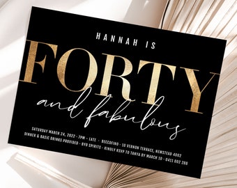 Black Gold 40th Birthday Invitation, Editable Template (Digital Download)