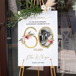 Affiche de panneau de bienvenue du 60e anniversaire de mariage, décoration du 60e anniversaire de mariage, panneau des 60 ans ensemble, panneau de bienvenue de photo d'anniversaire