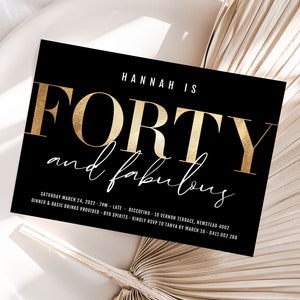 ZARA Forty and Fabulous Invitation Editable Template, 40 and fabulous, Black Gold 40th Invitation, Leopard Print 40th Invitation, Templett