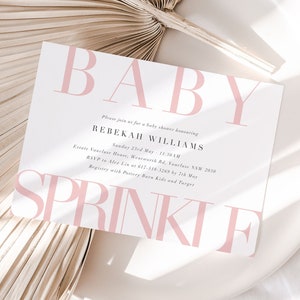 BABY SPRINKLE Baby Shower Invitation, Pink Sprinkle Invitation, Simple Baby Shower Invitations, Minimalist Pink Baby Shower, Editable Invite