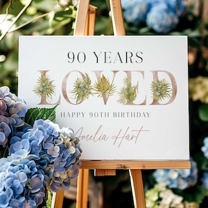 90th Birthday Welcome Sign: Elegant Floral Design (Digital Download)