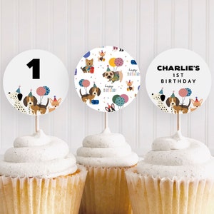 Editable Dog Birthday Cupcake Toppers, Puppy Pawty Toppers, Dog Theme Cake Toppers, Pawty Birthday, Printable, Instant Download, Dogs