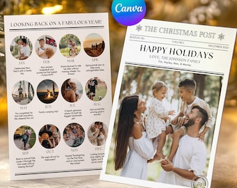 Christmas Newsletter Template Editable | Year In Review Card | Printable Newspaper Holiday Card with Photo