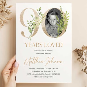 90 Years Loved Birthday Invitation, 90th Birthday Invite for Men, Printable 90th Birthday Party Invitation, 90 Year Editable Template