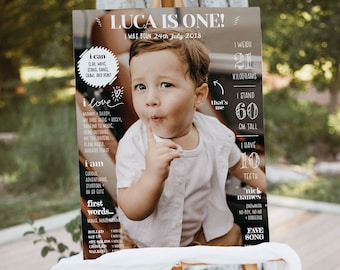 Editable First Birthday Milestone Photo Board, Keepsake Poster (Digital Download)