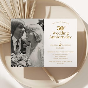 50. Goldene Hochzeit Jahrestag Fotoeinladung Vorlage, Überraschungsparty Sofort Download, bearbeitbar, druckbar Gold Gelübde Erneuerung mit Foto