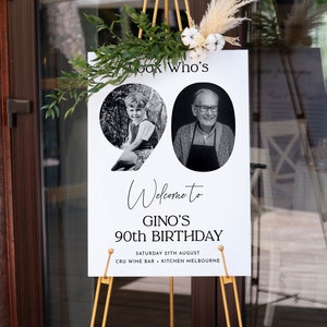 90th Birthday Welcome Sign, 90th Welcome Sign with Photo, Look Who's 90 Welcome Sign, Modern 90th Welcome Sign, Birthday Welcome Poster