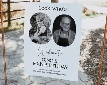 80th Birthday Welcome Sign, 80th Welcome Sign with Photo, Look Who&#39;s 80 Welcome Sign, Modern 80th Welcome Sign, Birthday Welcome Poster