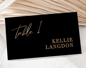 ZARA Black and Gold Place Cards, Editable Template, Simple Black and Gold Name Card, Food Tent Cards, Place Cards Template, Instant Download