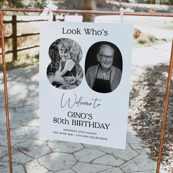 80th Birthday Welcome Sign, 80th Welcome Sign with Photo, Look Who's 80 Welcome Sign, Modern 80th Welcome Sign, Birthday Welcome Poster