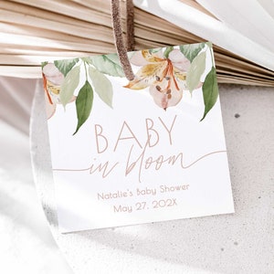Baby in Bloom Baby Shower Square Favor Tag, Floral Thank You Tag, Baby Shower Round Favor Tag, Editable, Printable Gift Tag, Favour #BSB2