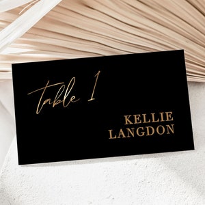 Segnaposto ZARA nero e oro, modello modificabile, semplice biglietto da visita nero e oro, carte tenda alimentare, modello segnaposto, download istantaneo