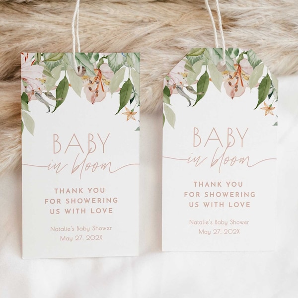 Baby in Bloom Baby Shower Favor Tag, Floral Thank You Tag, Girl Baby Shower Favor Tag, Editable Baby Tag, Printable Gift Tag, Favour #BSB2