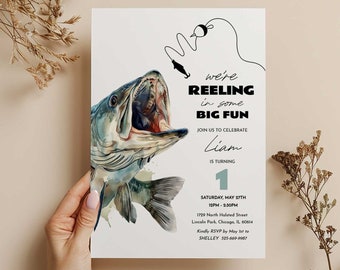 Bass Fishing Birthday Invitation, Fish Birthday Invitation, Bass Birthday, Reel in the Fun, The Big One Editable Invitation