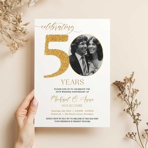 50th Wedding Anniversary Invitation with Picture, Golden Anniversary Photo Invitation Template, 50th Surprise Wedding Anniversary, 50 Years