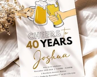 Invito per festeggiare i 40 anni con birra - Inviti di compleanno minimalisti (modello Canva, download immediato)