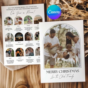Tarjeta fotográfica navideña de resumen del año: plantilla Arch Canva (descarga digital)