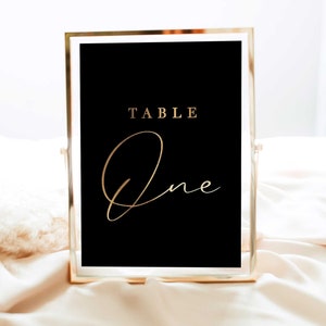 ZARA Black and Gold Table Numbers EDITABLE TEMPLATE, Elegant Black and Gold Table Number Sign, Table Number Printable, Instant Download