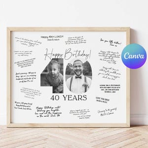 Decoraciones para 40 cumpleaños, tablero de firmas para 40 cumpleaños, libro de visitas para 40 cumpleaños, letrero de bienvenida para 40 cumpleaños, póster de autógrafos