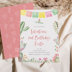 Fiesta 2nd Birthday Invitation Template, Fiesta Girl Birthday Invitation, Mexican Fiesta Invitation, Fiesta Party, 2nd Birthday Cactus