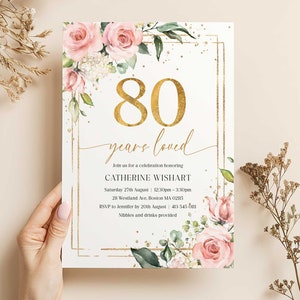 80 Jahre geliebt Geburtstag Party Card Einladung, druckbare 80. Geburtstag Party Einladung, Floral 80er Geburtstagseinladung