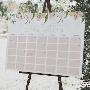 Floral Baby Shower Fälligkeitskalender, Mädchen Baby Geburt Datumsschild, errate das Ankunftsdatumsschild, Fälligkeitsdatumsschild, Mädchen Babyparty bearbeitbar #BSB2