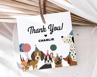 Bewerkbare bedankkaartjes verjaardag hond, puppyfeestje bedankt (afdrukbaar)