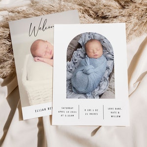 Minimal Arch Birth Announcement Template Instant Download, 5x7 birth announcement template with photo,  WELCOME Birth Announcement, TEMPLETT