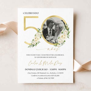 Tarjeta de invitación para el 50 aniversario de España, recuerdo fotográfico (plantilla de Canva, descarga digital)