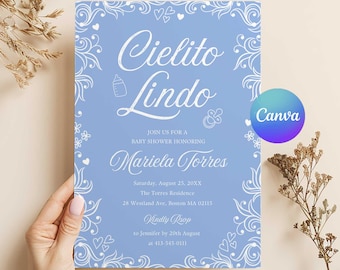 Editable Cielito Lindo Invitation, Blue Talavera Invitation Canva, Editable Cielito Lindo Invitation