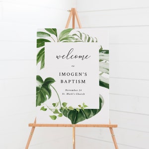 Greenery Welcome Sign for Baptism, Tropical Welcome Poster, Simple Welcome Sign, Minimalist Baptism Welcome Sign, Boy Baptism 012B