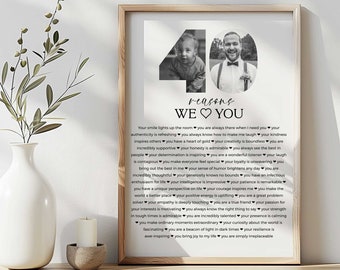 40 Gründe, warum wir dich lieben Poster mit Bildern Vorlage, druckbare 40 Geburtstagsgeschenk für Sie oder Ihn bearbeitbar, personalisierte 40 Geburtstag Dekoration