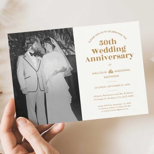 50th Golden Wedding Anniversary Photo Invitation Template, Surprise Party Instant Download, Editable, Printable Gold Vow Renewal, with Photo