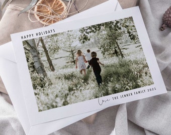 Editable Photo Christmas Card Template, Minimal Happy Holidays (Digital Download)