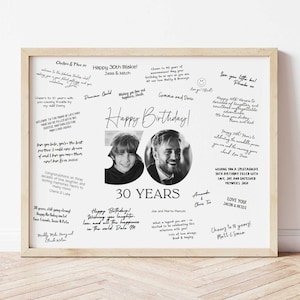 30e verjaardag handtekening bord afdrukbaar, minimaal fotobord 30e verjaardag, 30e welkomstbord, gastenboek, handtekening poster