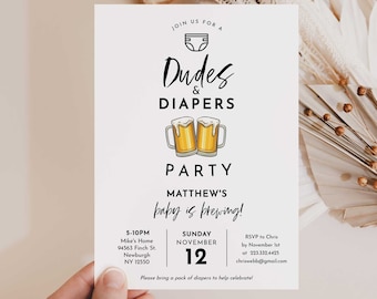 Beer and Diaper Party Baby Shower Invitation, Man Shower, A Baby Is Brewing, Dudes and Diapers Editable Invitation, Brunch, Printable