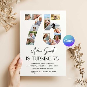 75th Birthday Invitation Template With Photo: Editable Canva Design (Digital Download)