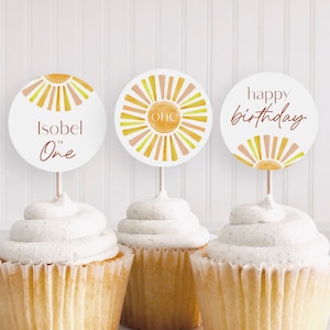 1st Trip Around the Sun Cupcake Topper, Here Comes the Sun Cupcake Toppers, Cupcake Labels, Cupcake Tags, Sunshine, Birthday Bundle