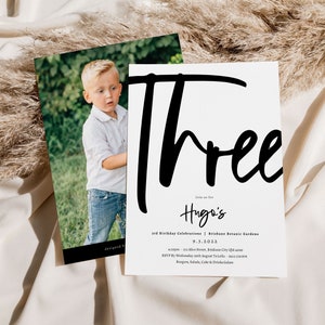 Minimal 3rd Birthday Invitation with photo, 3rd birthday invitation photo, Simple 3rd birthday invitation, Minimal 3rd Editable Template