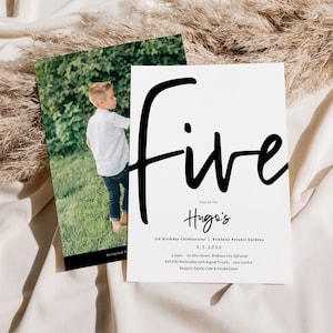 Minimal 5th Birthday Invitation with photo, 5th birthday invitation photo, Simple 5th birthday invitation, Minimal 5th Editable Template