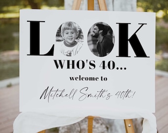 Cartel de bienvenida para el 40 cumpleaños, póster fotográfico, blanco y negro (descarga digital)