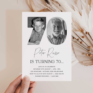 70th Invitation with photo, Look Who's 70, 70th Birthday Invitation Template, Simple 70th Invitation, Male 70th Invites, Editable, Printable